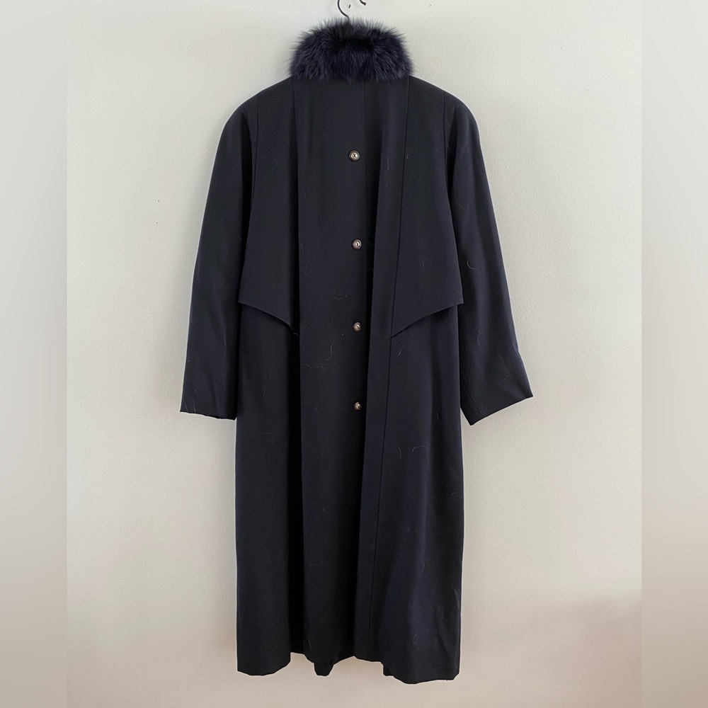 SOLD - Me-Jay vintage pure virgin wool + cotton fur navy blue/black coat - Picture 5 of 10
